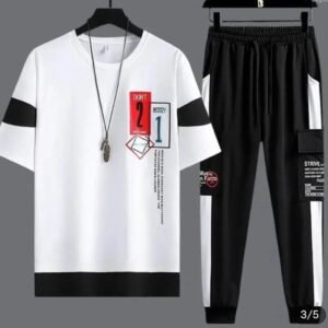 Men Graphic Track Suit White Black Medium to XL