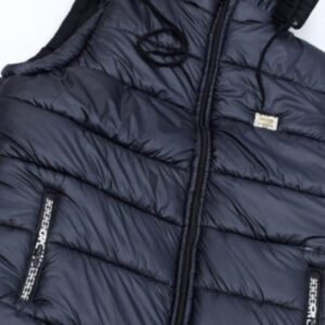 Men Black Sleeveless Hooded Jacket Winter Parachute Fabric